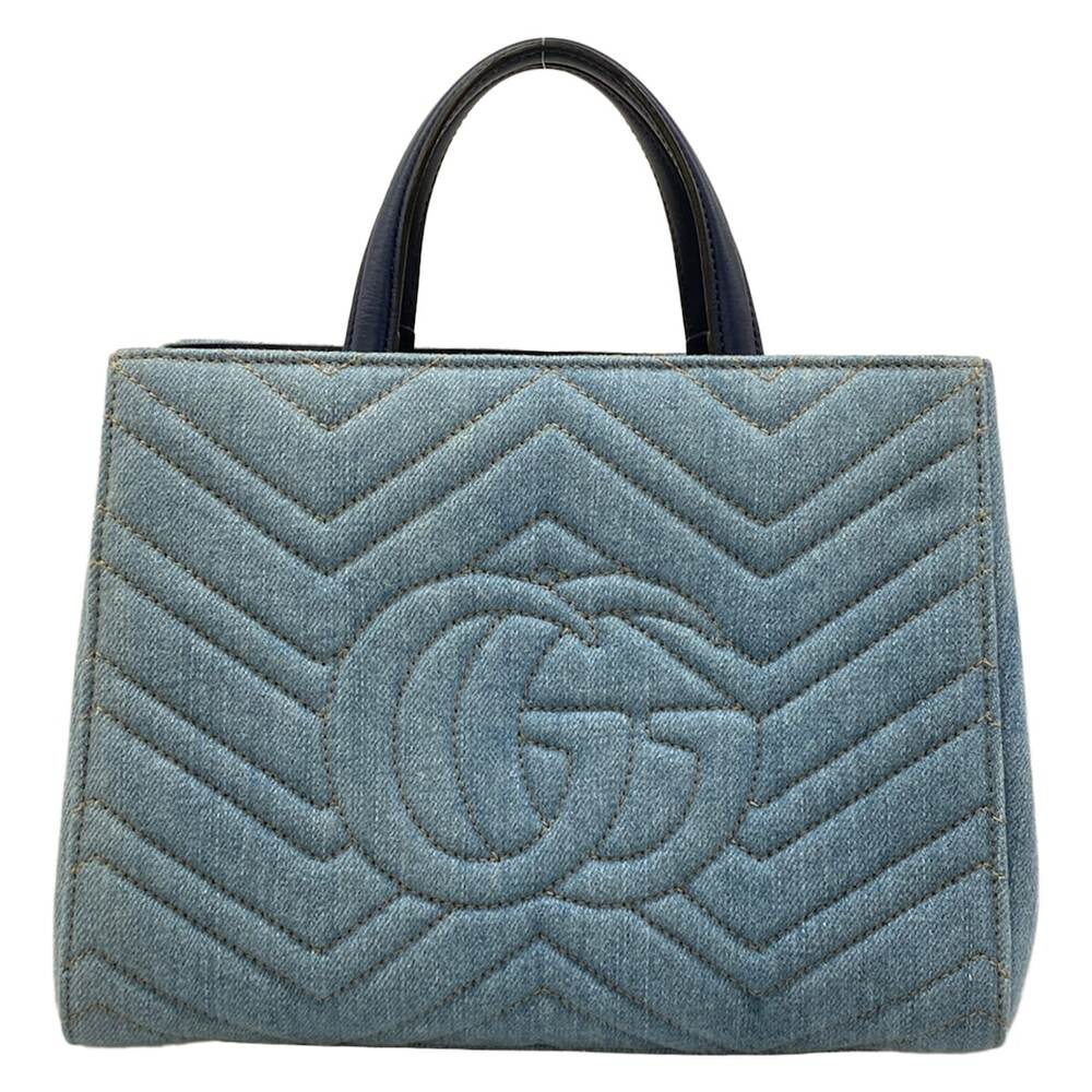 Gucci GG Marmont Tote Bag 448054 Light Blue Navy Denim Leather